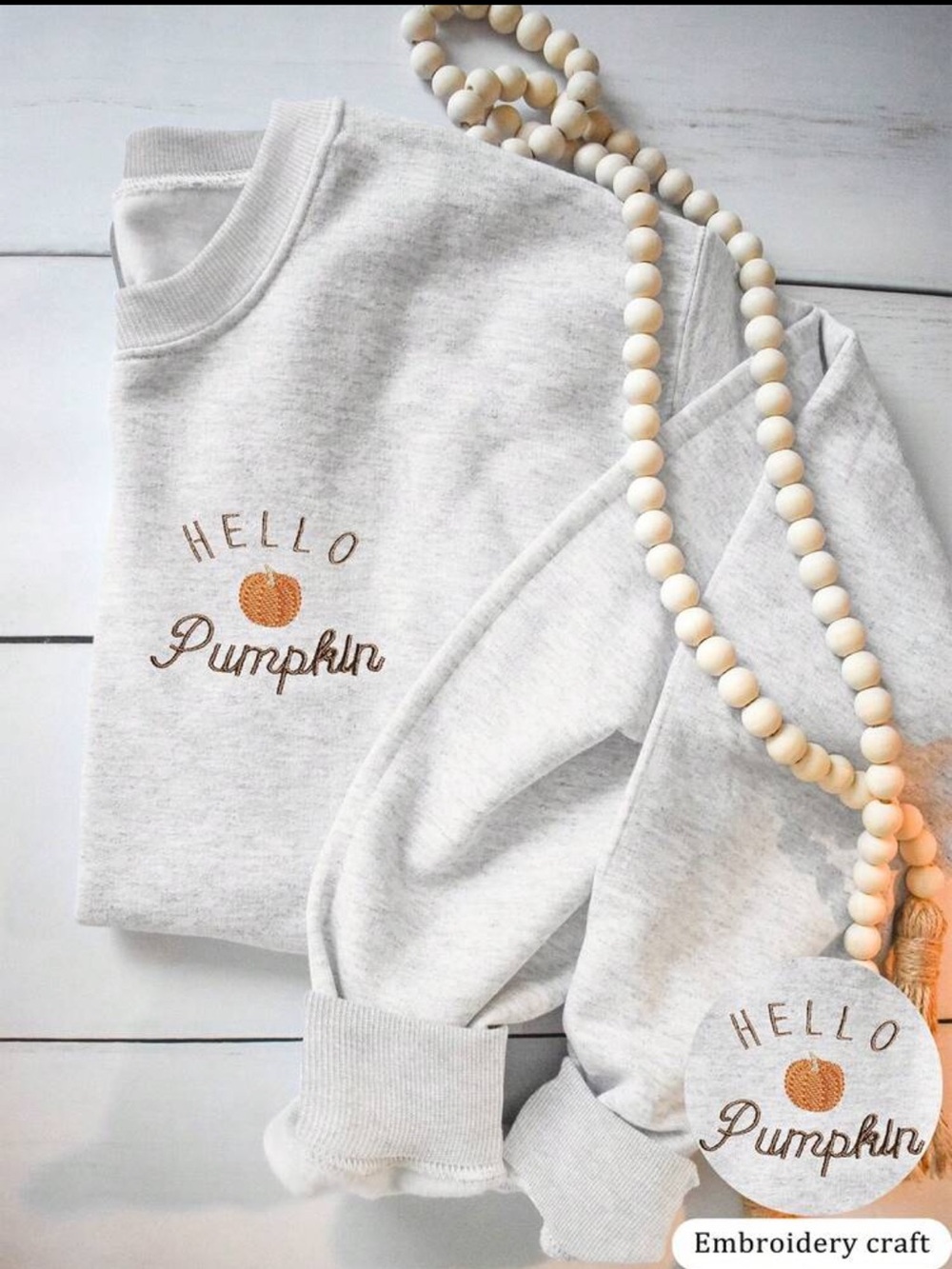 Hello Pumpkin Embroidered Sweatshirt - Light Gray